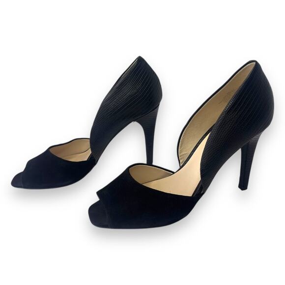 Nine West Women's D'Orsay Peep Toe Pumps Heels Size 9 Black Suede Leather - Picture 3 of 11